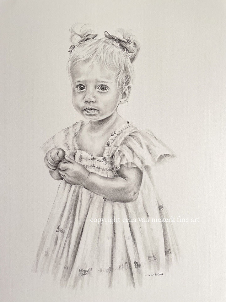 graphite pencil portrait drawing of a little girl